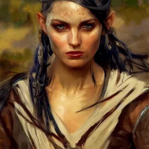 Image similar to an close up oil drawing of a gipsy tiefling in style of witcher, renaissance painting, art by anders zorn, wonderful masterpiece by greg rutkowski, expressive brush strokes, beautiful cinematic light, american romanticism by greg manchess, jessica rossier fantasy art, concept art, official art, hd mod