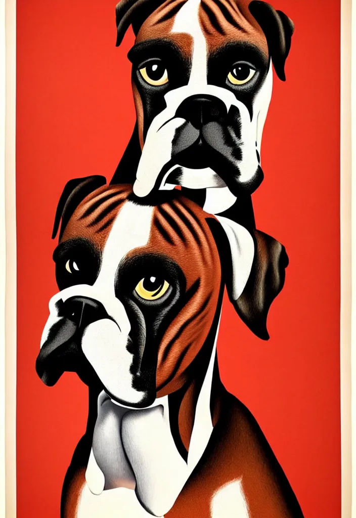 Image similar to boxer as boxer dog, anatomically correct, style of american 6 0's poster