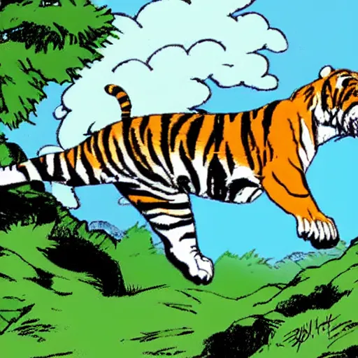 Image similar to a jumping tiger by bill watterson