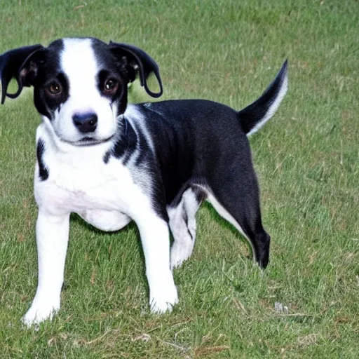 Image similar to a black and white dog mixed with american staffordshire terrier papillon german shepherd treeing walker coonhound