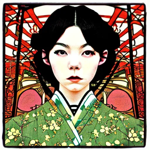 Prompt: beautiful japanese fashion model female in ramen clothes portrait in the style of art nouveau anya taylor - joy