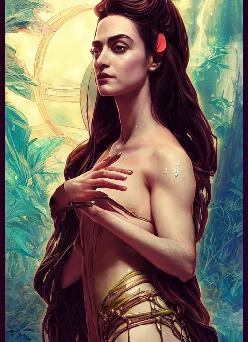 Prompt: altered carbon, Maya Ali as a sorceress, side view, tarot, sweat drops, fibonacci, insane, prismatic, intricate, highly detailed, digital painting, artstation, concept art, smooth, sharp focus, illustration, Unreal Engine 5, 8K, art by artgerm and greg rutkowski and alphonse mucha