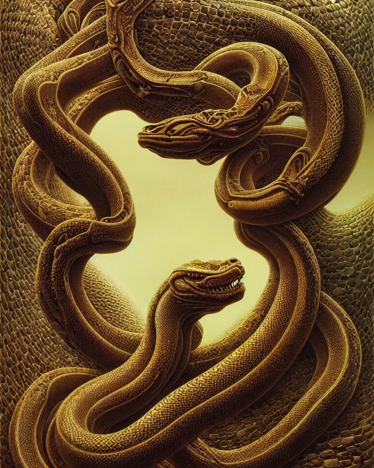 Image similar to ultra realist intricate detailed portrait of an attractive female turning into a snake in an alien landscape, insanity, accurate features, apocalyptic, very intricate details, 8 k resolution, dim lighting, volumetric lighting, artstyle, zdzisław beksinski and keith thompson, award winning