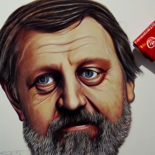 Prompt: sketch portrait of slavoj zizek with a coca cola bottle, artistic pencil drawing, detailed, award - winning, trending on artstation