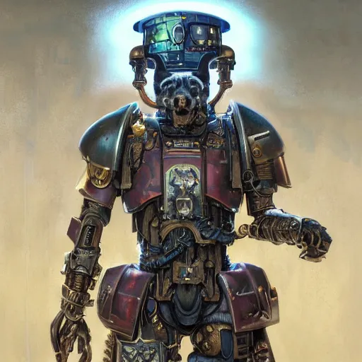 Image similar to warhammer 4 0 k emperor armor realistic cyborg anthropomorphic shiba inu scifi cyberpunk x - ray, portrait art by donato giancola and greg rutkowski, realistic face, x - ray fields glowing in tesla electricity visible magnetic field, digital art, trending on artstation, symmetry