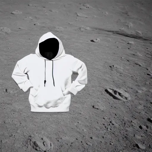 Image similar to white hoodie abandoned on the ground on the moon