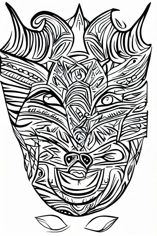 Image similar to single line sketch of elaborate tribal mask, scribble sketch, small details