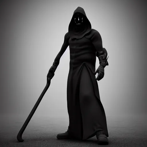 Prompt: nanopunk grim reaper, character design, high quality digital art, render, octane, redshift, volumetric lighting, 3 d render