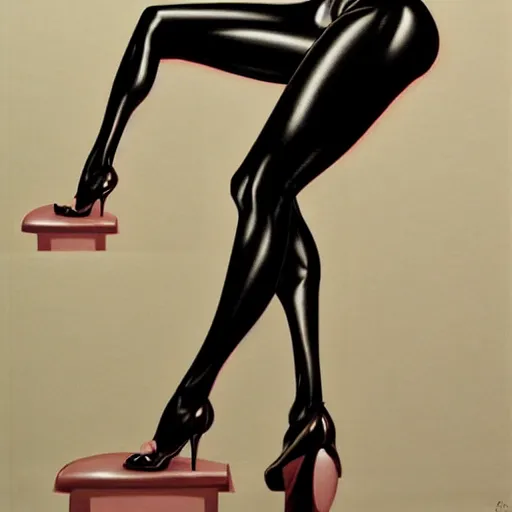Image similar to artstation a woman seductively posing on a stool, by Hajime Sorayama, very detailed, , portrait, high contrast