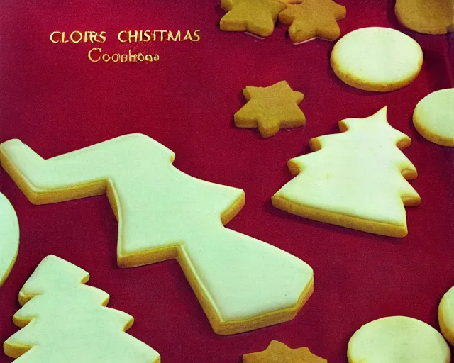 Image similar to 1970's cookbook color photograph of Christmas cookies sharp detail high detail