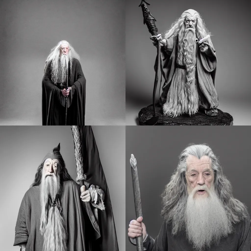 Prompt: Gandalf the Chad, striking hypermasculine black and white studio portrait