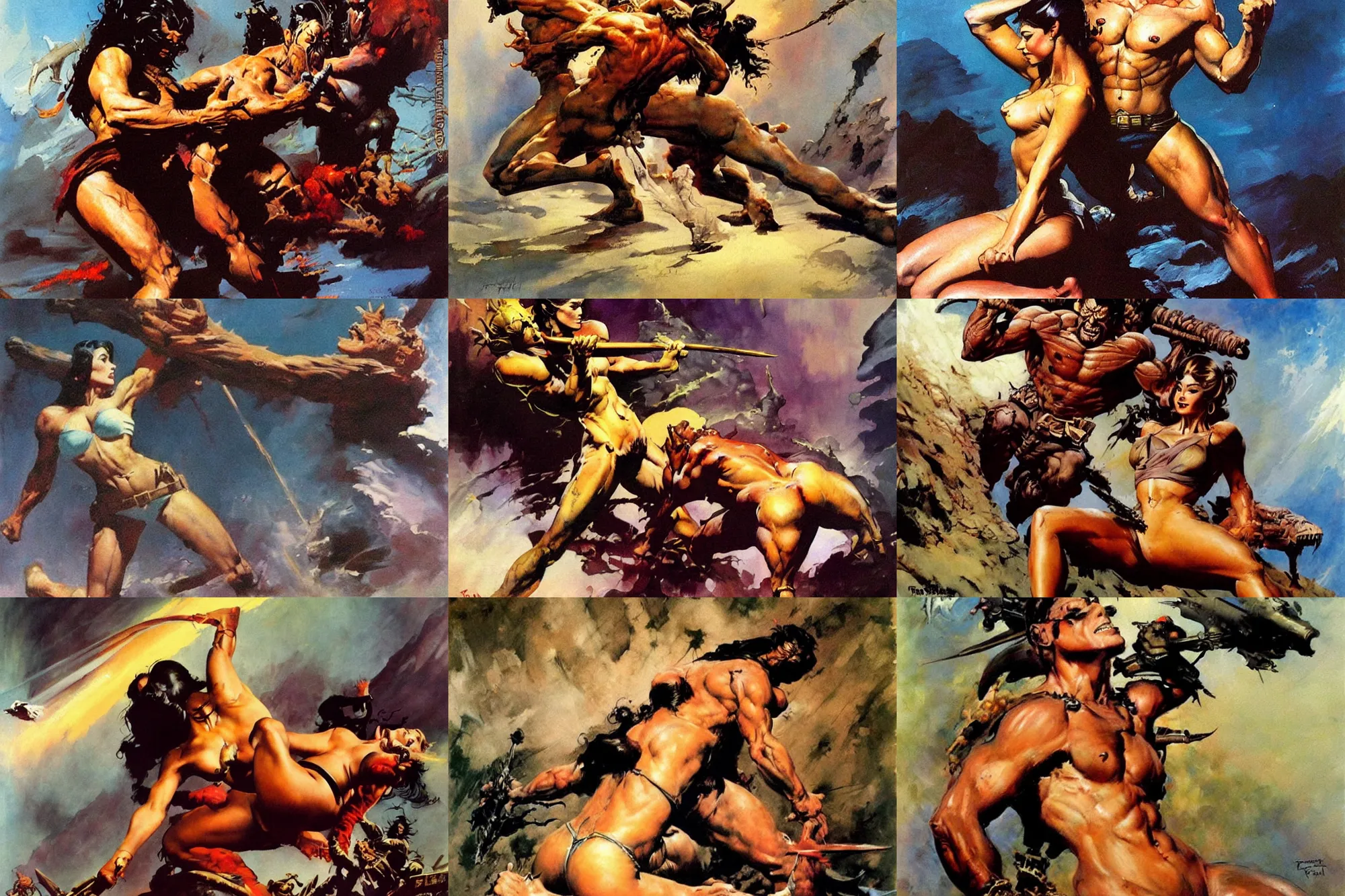 Prompt: painting by Frank Frazetta