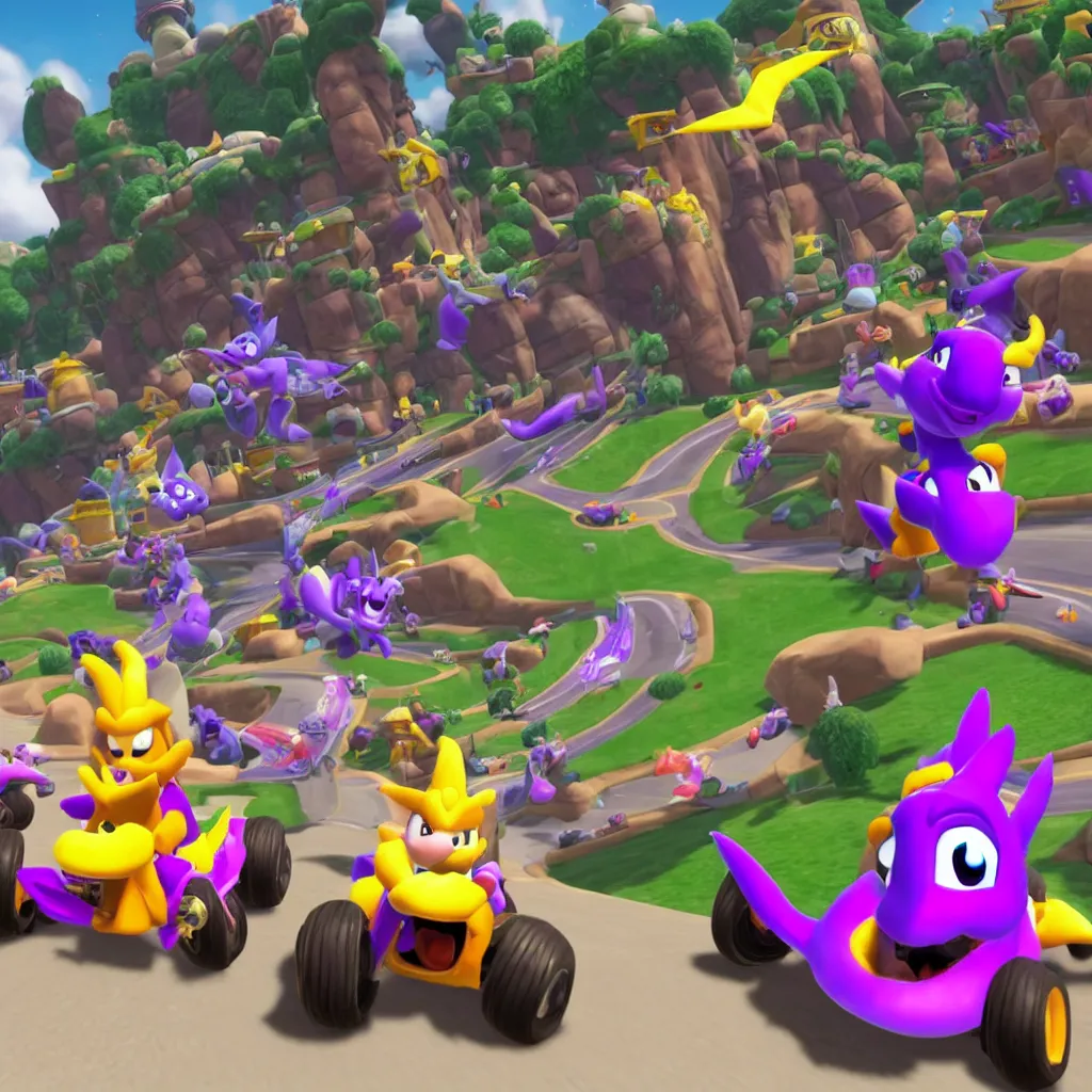 Image similar to race as spyro the dragon in mario kart 8 deluxe