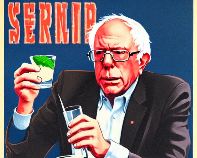 Image similar to bernie sanders drinking vodka with the soviets in the 8 0 s, propaganda poster