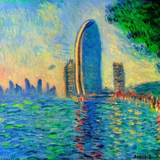 Image similar to cyberpunk rio de janeiro copacabana beach painted by monet