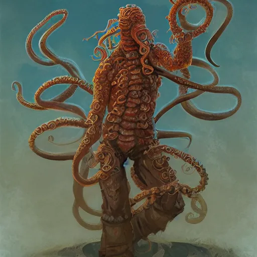 Image similar to full body portrait of a tentacle warrior, by jon foster