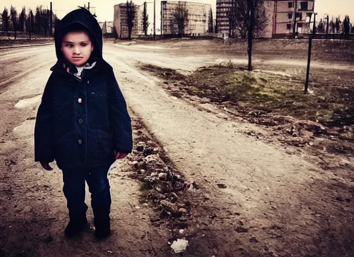 Image similar to professional fine details photo portrait of kid from kazan, tatarstan kid in the postsoviet suburbia, iphone detailed photo, instagram