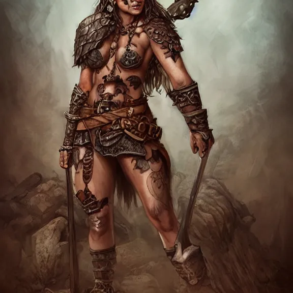 Prompt: Barbarian Warrior , body covered in war tattoos and wicca runes , D&D, fantasy, highly detailed, digital art, trending on artstation, smooth, sharp focus, illustration, art by Peter Tang and artgem