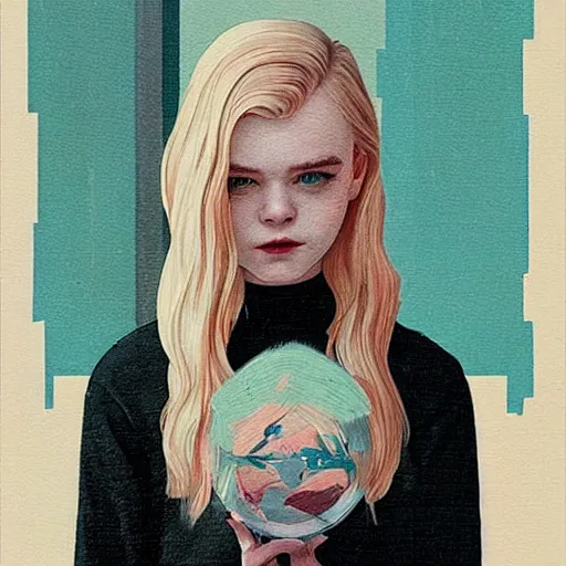 Prompt: Elle Fanning in Bates Motel picture by Sachin Teng, asymmetrical, dark vibes, Realistic Painting , Organic painting, Matte Painting, geometric shapes, hard edges, graffiti, street art:2 by Sachin Teng:4