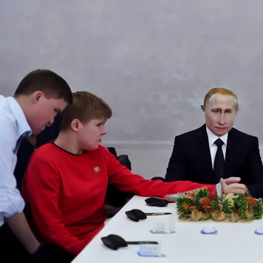 Image similar to putin teams up with a mysterious teenage putin