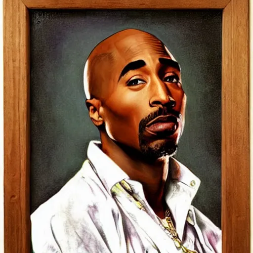 Image similar to Tupac, illustrated in whimsical style, Illustration by Norman Rockwell, loish, oil painting,