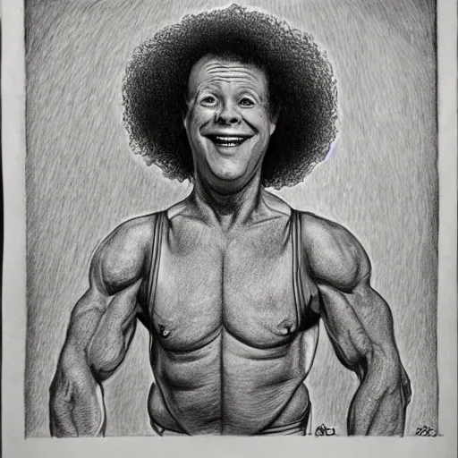 Image similar to a realistic portrait drawing of Richard simmons drawn by Robert Crumb