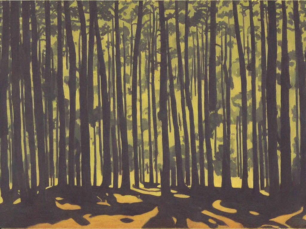 Image similar to apocalypse in the cypresses forest. painting by felix vallotton