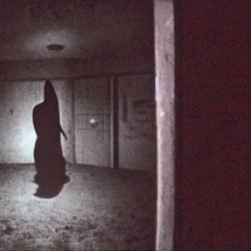 Image similar to terrifying demon in the corner of a dark room, creepypasta, found footage