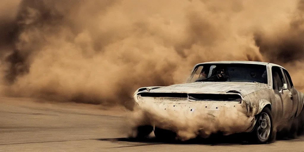 Image similar to car in full speed in a empty street, mad max kieth thomsen