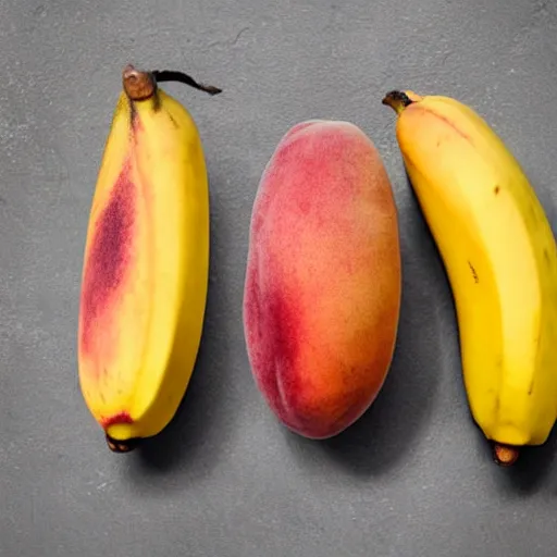 Prompt: a hybridisation of a banana and a peach