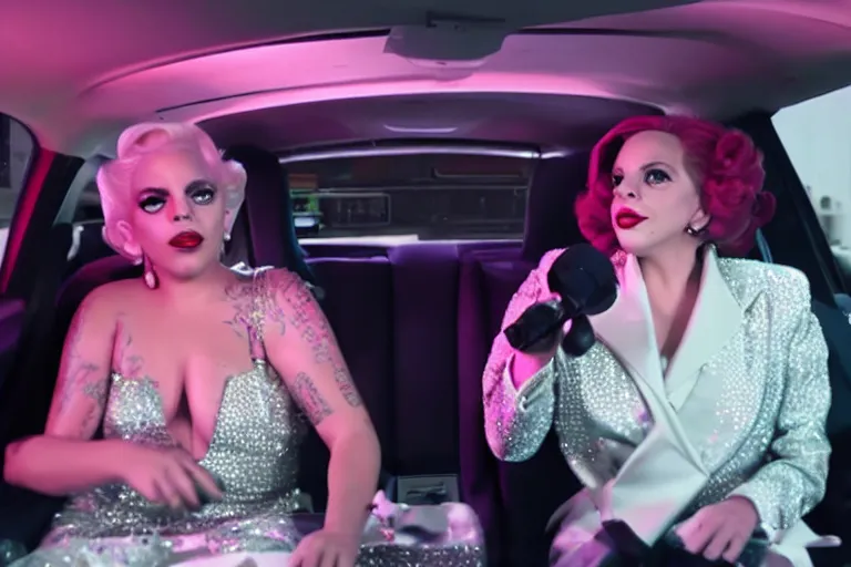 Image similar to lady gaga and judy garland in carpool karaoke, lady gaga, judy garland, red weapon 8 k s 3 5, cooke anamorphic / i lenses, highly detailed, cinematic lighting