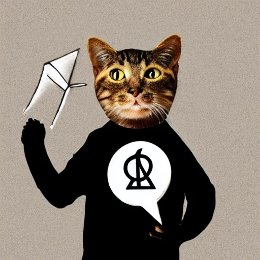 Image similar to realistic cat holding up word atom