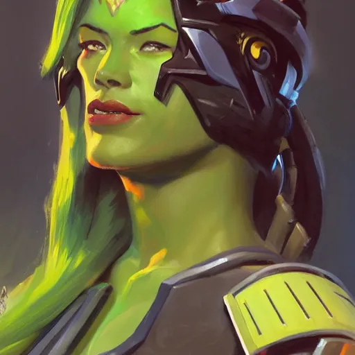 Image similar to greg manchess portrait painting of armored gamora as overwatch character, medium shot, asymmetrical, profile picture, organic painting, sunny day, matte painting, bold shapes, hard edges, street art, trending on artstation, by huang guangjian and gil elvgren and sachin teng