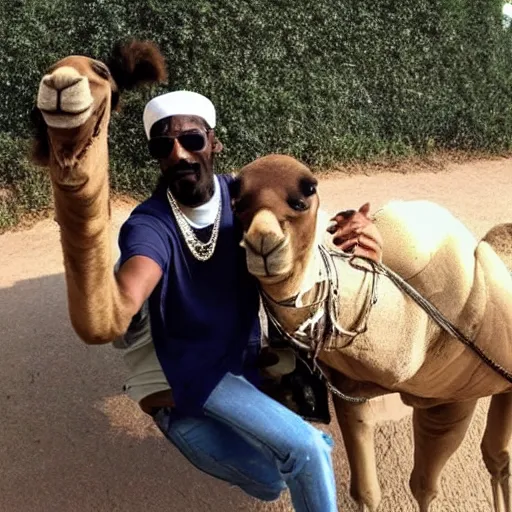 Prompt: snoop dogg riding a camel