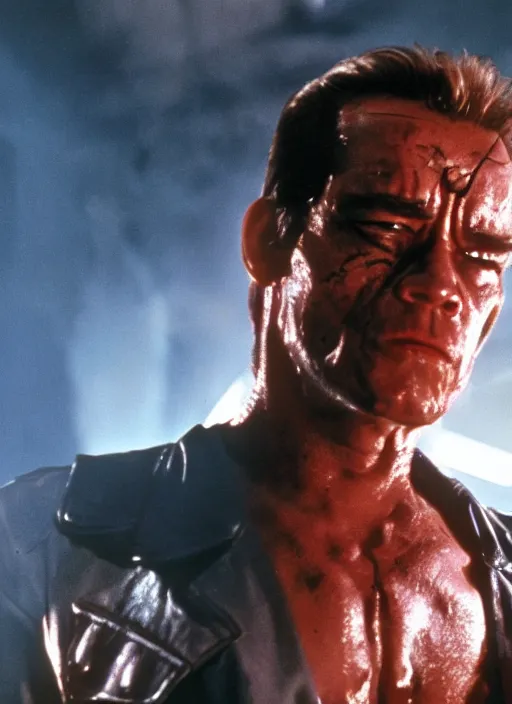 Prompt: film still of Tommy Lee Jones as The Terminator in The Terminator, 4k