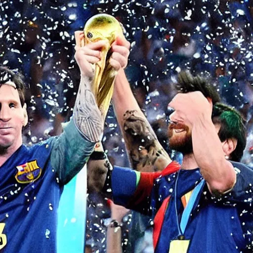 Prompt: lionel messi lifting the fifa world cup after