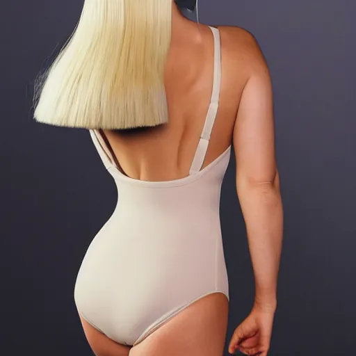 Image similar to sia furler wearing a skin colored leotard artistic photoshoot from behind