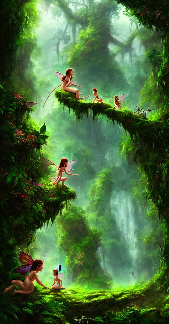 Prompt: fairy tell story of jungle, concept art, digital painting, cinematic lightening, wide angle shot, in the style of greg rutwoski, very hyper realistic, highly detailed, fantasy art station