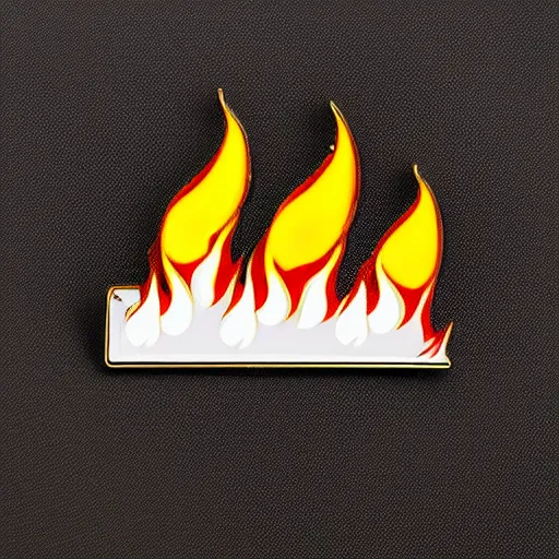 Image similar to a diamond enamel pin depicting a minimalistic clean illustration fire flames warning label, smooth curves