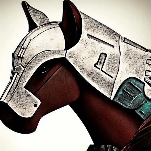 Image similar to a horse wearing mandalorian armour