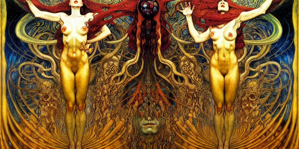 Image similar to Divine Chaos Engine by Karol Bak, Jean Delville, William Blake, Gustav Klimt, and Vincent Van Gogh, symbolist, visionary