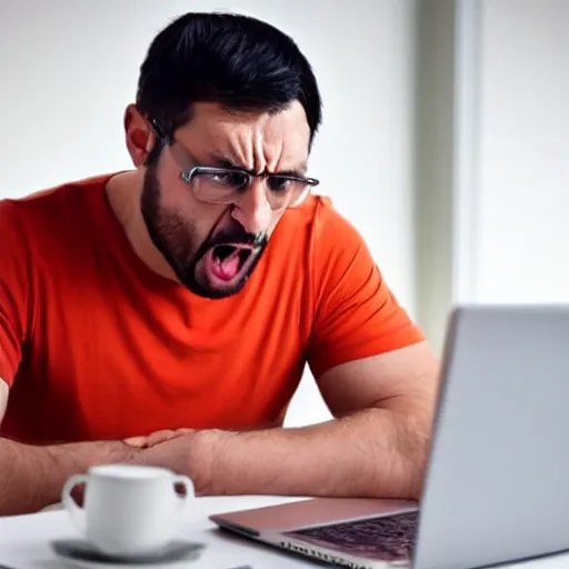 Image similar to a man angry at his computer for auto updating