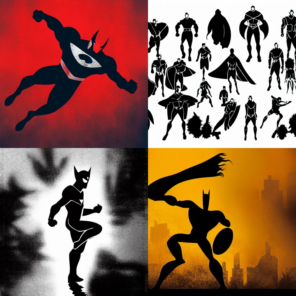 Prompt: sillouette of a superhero action pose