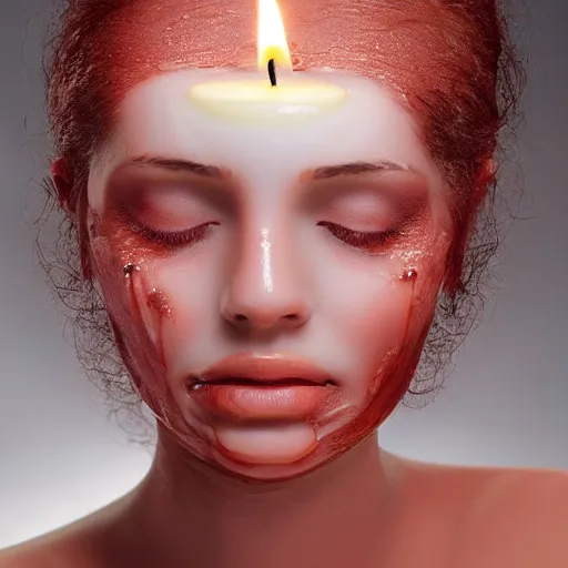 Image similar to a woman beautiful made from candle wax, she is melting