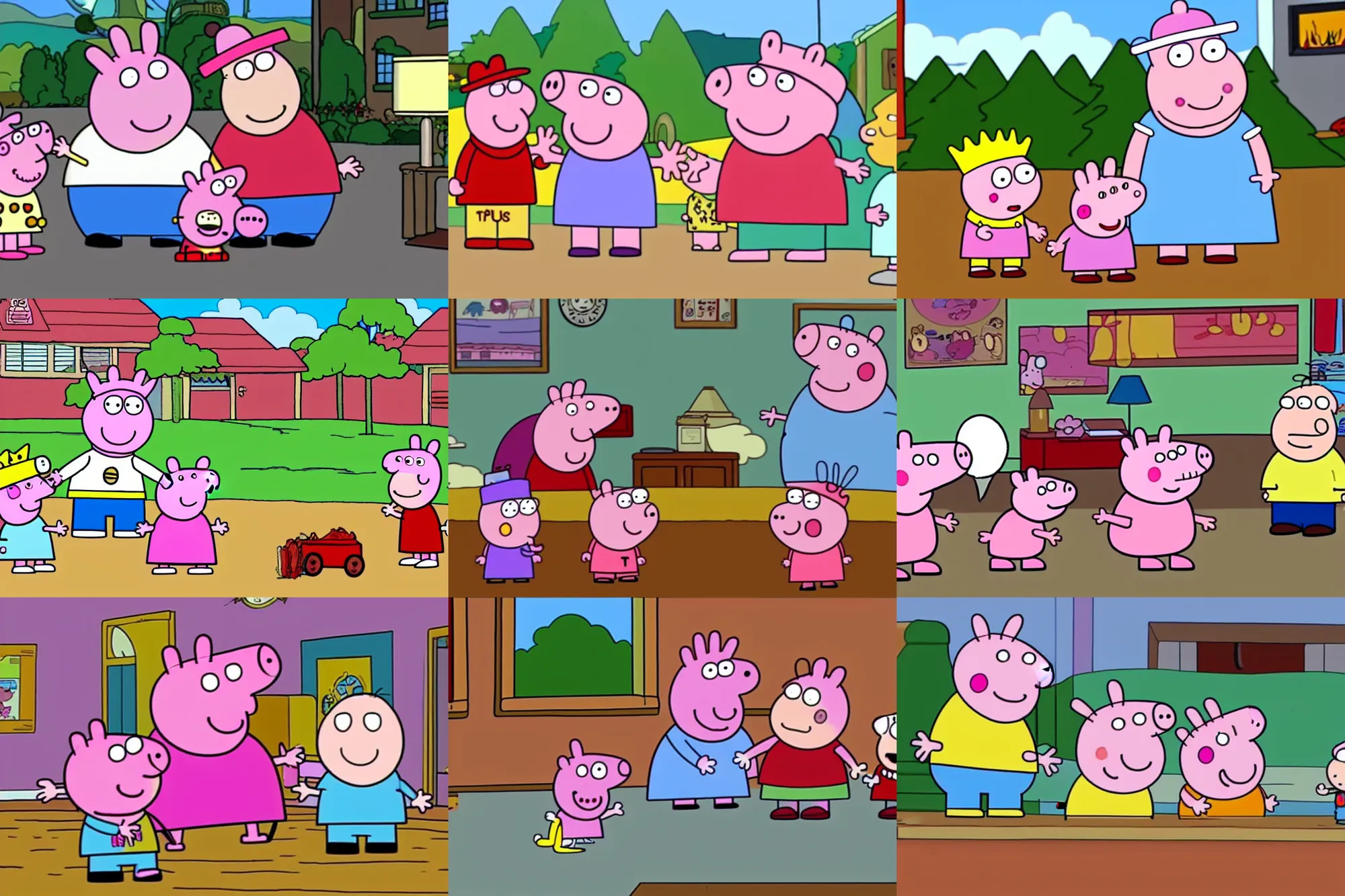 Prompt: peppa pig, with brian and stewie griffin. in an episode of family guy.