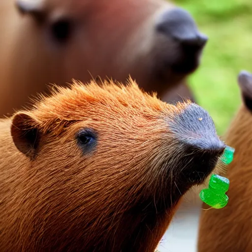 Image similar to capybaras gummy candy, close up