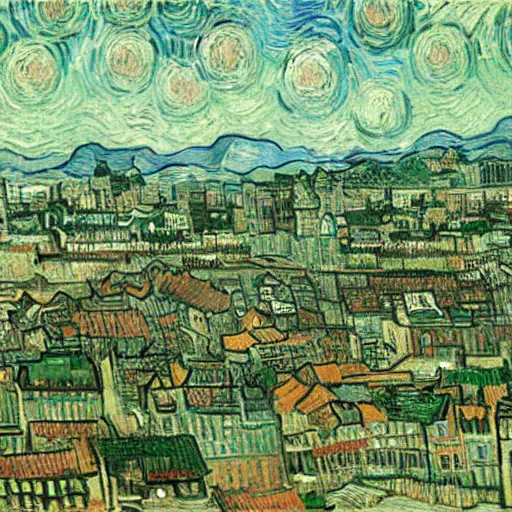 Image similar to city designed by van Gogh