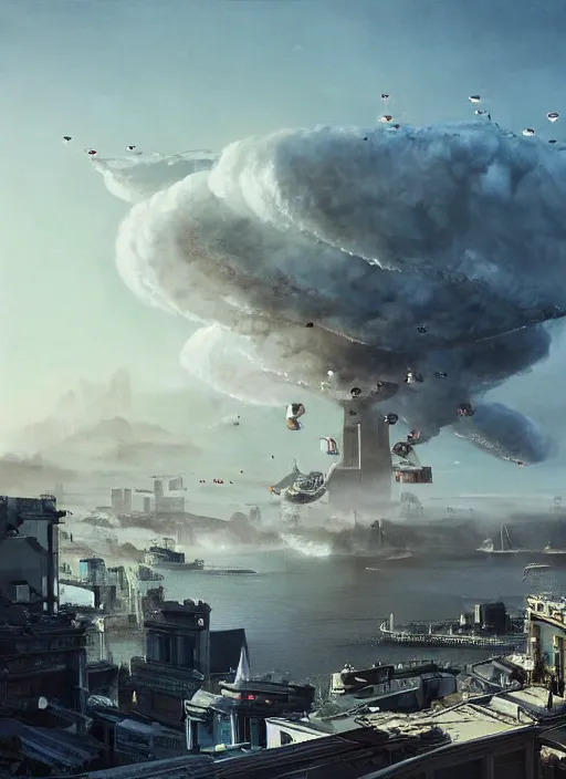 Image similar to hyper realistic squid shaped robot attacking cape town city, table mountain explosions, atmospheric beautiful details, strong composition drawn in ink by kim jung giu weta studio rutkowski, james gurney and greg rutkowski, and lucasfilm