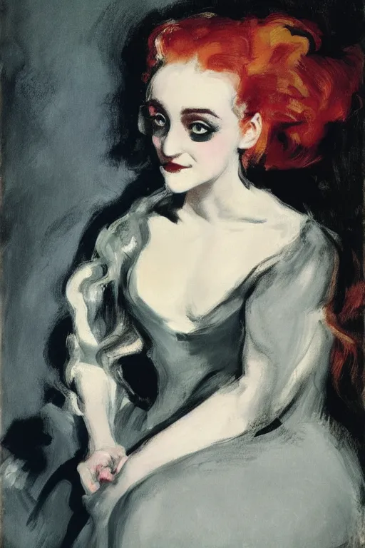 Image similar to portrait of evanna lynch as delirium of the endless, the sandman by walter sickert, john singer sargent, and william open