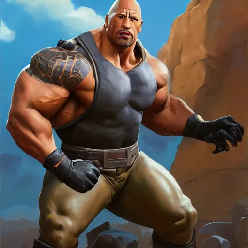 Image similar to greg manchess portrait painting of fierce foundation aka dwayne the rock johnson from fortnite as overwatch character, medium shot, asymmetrical, profile picture, organic painting, sunny day, matte painting, bold shapes, hard edges, street art, trending on artstation, by huang guangjian, gil elvgren, ruan jia, greg rutkowski, gaston bussiere